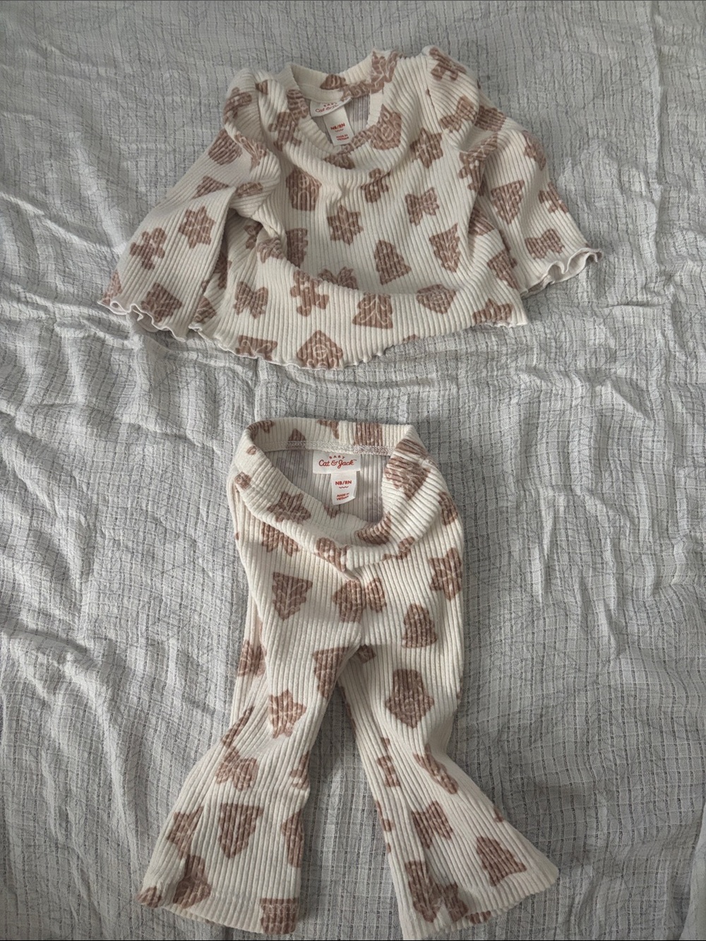 Carter's Cream Ribbed Two-Piece Set with Light Brown Print